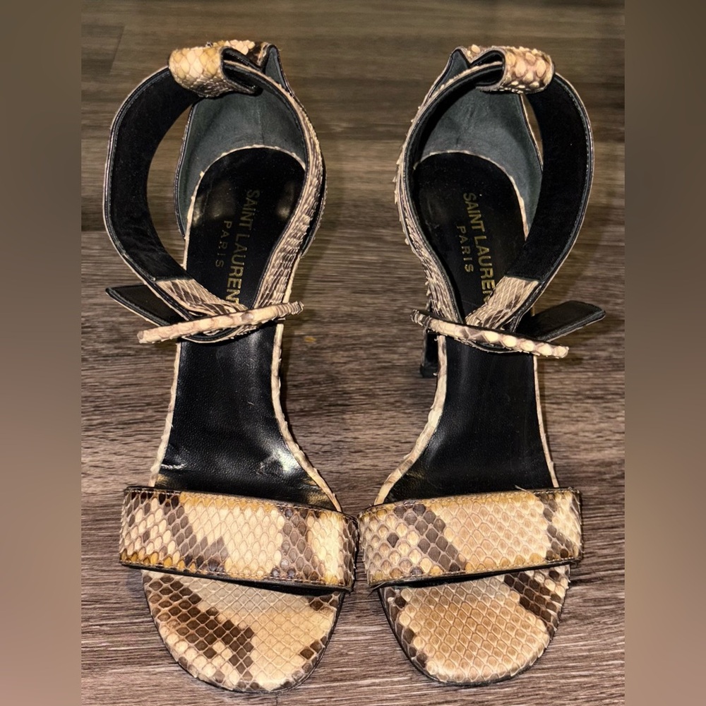 Saint Laurent Jane Python Embossed Sandals Black … - image 2